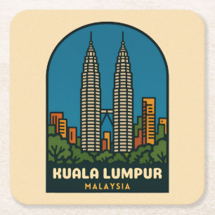 Porta-copo De Papel Quadrado Viagens Antigas Kuala Lumpur Malásia Estilo Retro