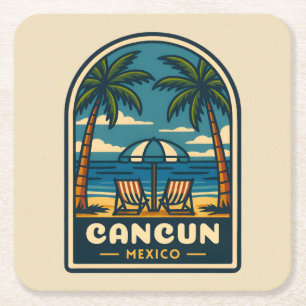 Porta-copo De Papel Quadrado Viagens vintage Cancun México - Retro à beira-mar