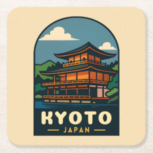 Porta-copo De Papel Quadrado Viagens vintage Kyoto Japão - Panorama Retrocêntri