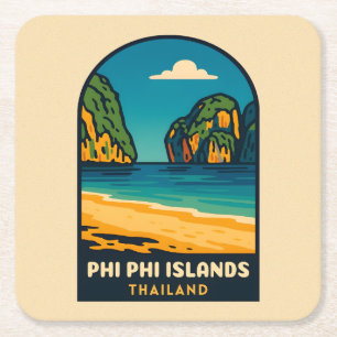 Porta-copo De Papel Quadrado Viagens vintage Phi Islands Thailand Beach
