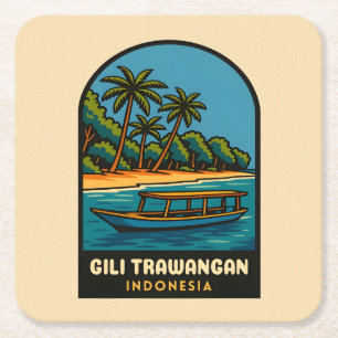 Porta-copo De Papel Quadrado Viagens vintage Retro Gili Trawangan Indonésia