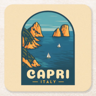 Porta-copo De Papel Quadrado Viagens vintage Retroativa Capri Itália Linha Cost