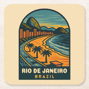 Porta-copo De Papel Quadrado Viagens vintage Rio de Janeiro Copacabana Beach