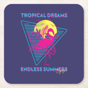 Porta-copo De Papel Quadrado Vibes de Synthwave do Pôr do Sol do Flamingo Retro