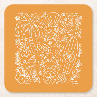 Porta-copo De Papel Quadrado Vibrações de Praia Tropical