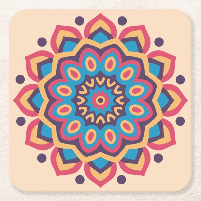 Porta-copo De Papel Quadrado Vibrant Hexcolor Mandala (Frente)