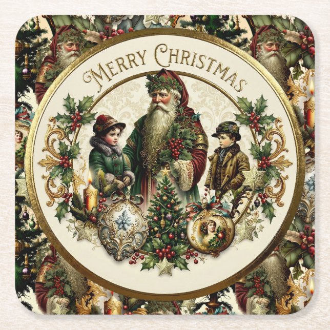Porta-copo De Papel Quadrado Victorian Christmas Elegance  (Frente)