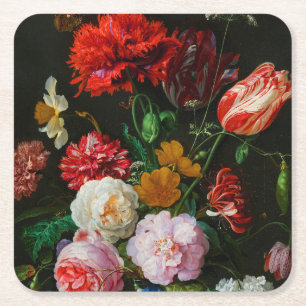 Porta-copo De Papel Quadrado Vida Estática com Flores num Vaso de Vidro
