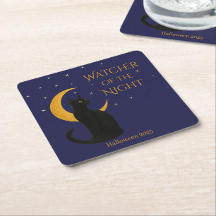 Porta-copo De Papel Quadrado Vigia da Noite - Gato Negro Halloween