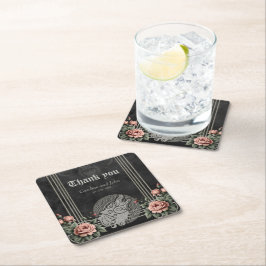 Porta-copo De Papel Quadrado Viking Wolf & Rosas. Uma cabeça estilizada de lobo