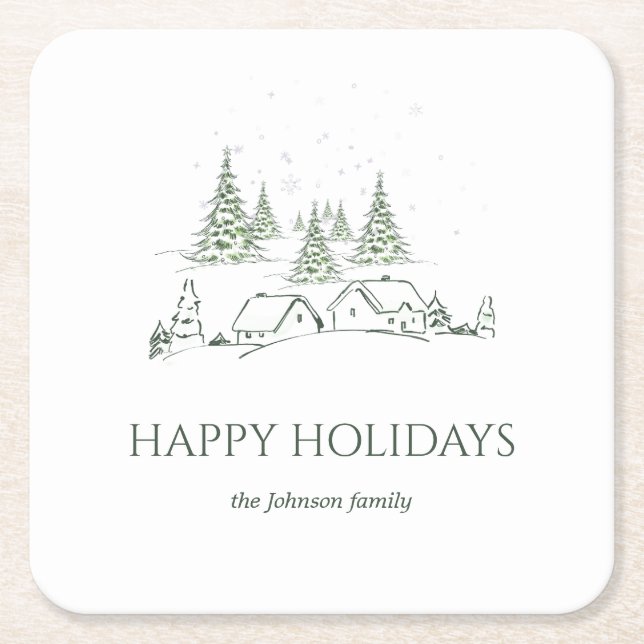 Porta-copo De Papel Quadrado Vila Snowy de Natal (Frente)