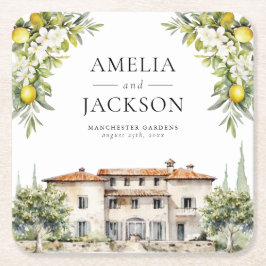 Porta-copo De Papel Quadrado Vilas Italianas Limões & Olivas