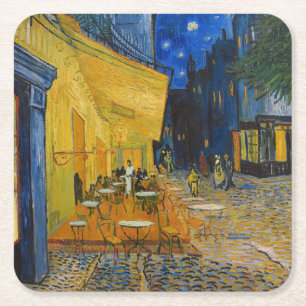 Porta-copo De Papel Quadrado Vincent van Gogh - Cafe Terrace à Noite