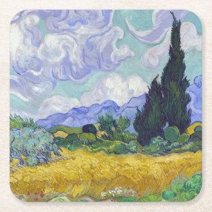 Porta-copo De Papel Quadrado Vincent Van Gogh - Campo de Trigo com Ciprestes
