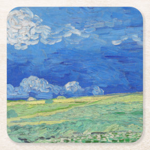 Porta-copo De Papel Quadrado Vincent van Gogh - Campos de trigo sob nuvens de t