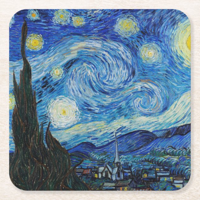 Porta-copo De Papel Quadrado Vincent Van Gogh é a Noite Estrelada (Frente)