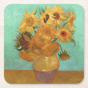 Porta-copo De Papel Quadrado Vincent Van Gogh Faz Doze Girassóis Em Um Vaso