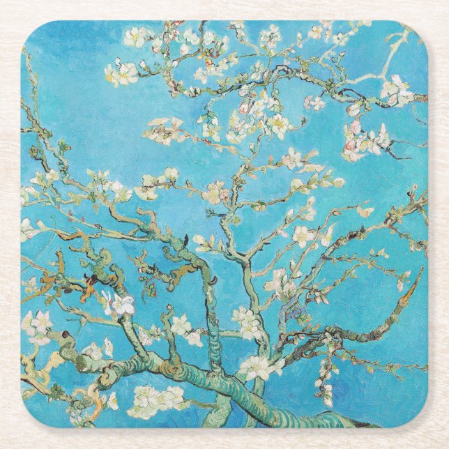Porta-copo De Papel Quadrado Vincent van Gogh - Flor de Amendoeira (Frente)