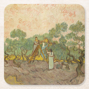 Porta-copo De Papel Quadrado Vincent van Gogh - Mulheres Colhendo Azeitonas