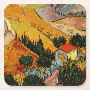 Porta-copo De Papel Quadrado Vincent van Gogh - Paisagem, Casa e Lavrador