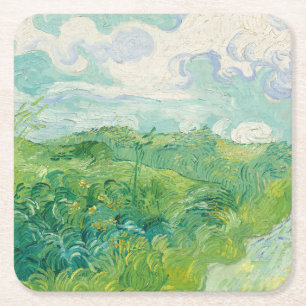 Porta-copo De Papel Quadrado Vincent Van Gogh pintura Campo de trigo verde