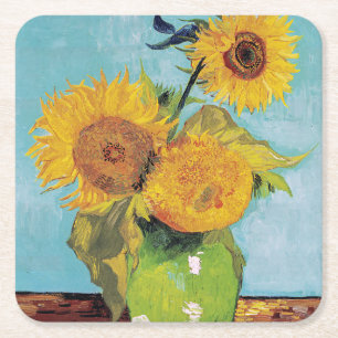 Porta-copo De Papel Quadrado Vincent Van Gogh - Três girassóis em um vaso