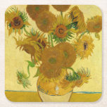 Porta-copo De Papel Quadrado Vincent van Gogh - Vase com Quinze Girassóis<br><div class="desc">Vase com Quinze Girassóis / Vase avec quinze Tornesols - Vincent Van Gogh,  agosto de 1888 - Girassóis versão 1888 (F454)</div>