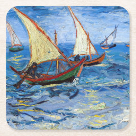Porta-copo De Papel Quadrado Vincent van Gogh - Vista marinha em Saintes-Maries