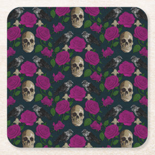 Porta-copo De Papel Quadrado Vinhas Rosa de Grãos Góticos Escuros Raven Cor-de-