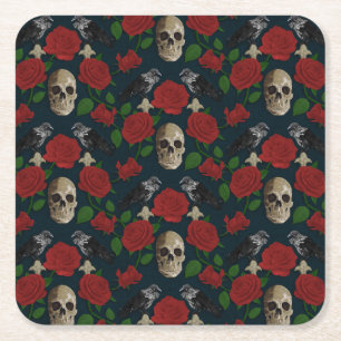 Porta-copo De Papel Quadrado Vinhas Rosa de Grãos Góticos Escuros Raven Vermelh