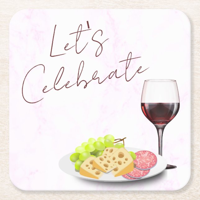 Porta-copo De Papel Quadrado Vinho & Charcutaria (Frente)