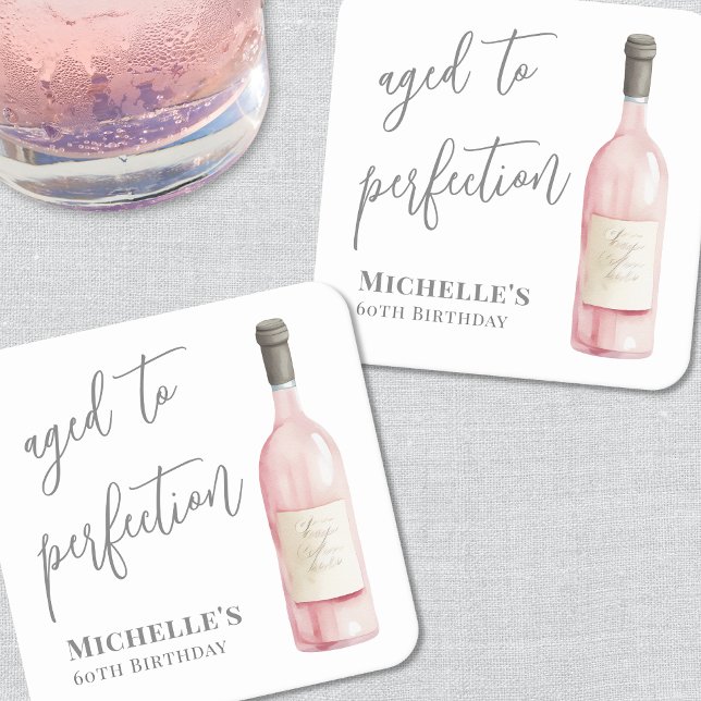 Porta-copo De Papel Quadrado Vinho Com Idade Simples À Perfeição Aniversário (Wine Simple Aged To Perfection Birthday Square Paper Coaster )