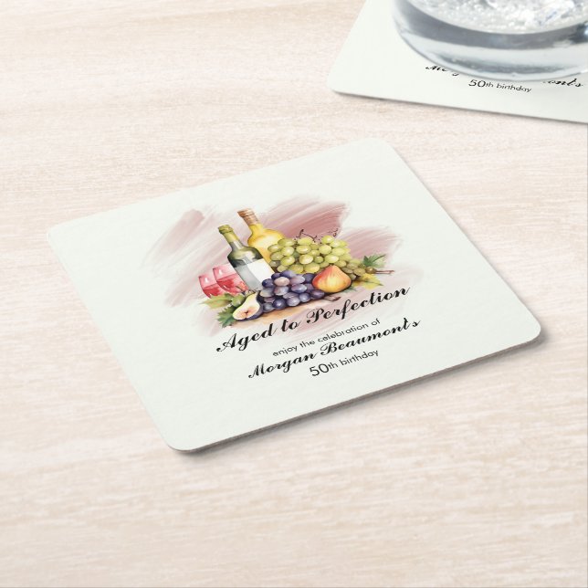 Porta-copo De Papel Quadrado Vinho Envelhecido em Perfeição Parecido com a 50ª  (Inclinado)