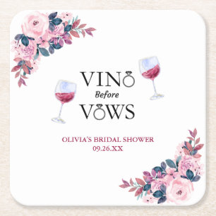 Porta-copo De Papel Quadrado Vino Antes dos Votos Elegante Vinho Chuveiro Flora