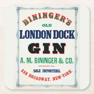 Porta-copo De Papel Quadrado Vintage Ad for Bininger's Old London Dock Gin