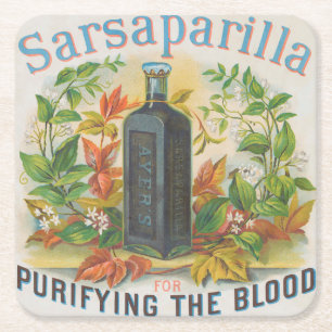 Porta-copo De Papel Quadrado Vintage Ad para a Sarsaparilla do Ayer.