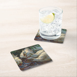 Porta-copo De Papel Quadrado Vintage Alexander Koester Quatro Patos no Pond 