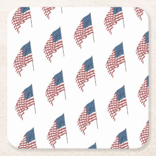 Porta-copo De Papel Quadrado Vintage Bandeira Patriótica Americana Acenando no