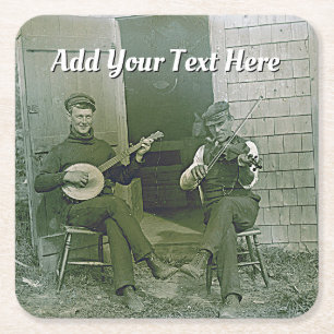 Porta-copo De Papel Quadrado Vintage banjo e violinistas em Nantucket