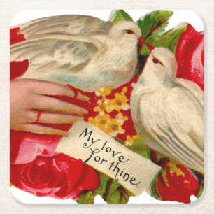 Porta-copo De Papel Quadrado Vintage Birds Victorian Love Dove Classic Art