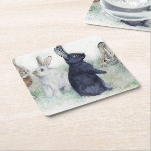 Porta-copo De Papel Quadrado Vintage bunnies, felz pascoa