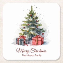 Porta-copo De Papel Quadrado Vintage Christmas Tree Coaster