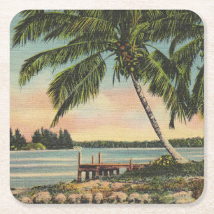 Porta-copo De Papel Quadrado Vintage Coconut Palms Tropical Breeze Sunset