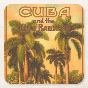 Porta-copo De Papel Quadrado Vintage Cuban Viagem - Cuba Railroad Lithograph