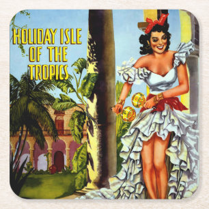 Porta-copo De Papel Quadrado Vintage Cuban Viagem - Tropics Holiday Isle