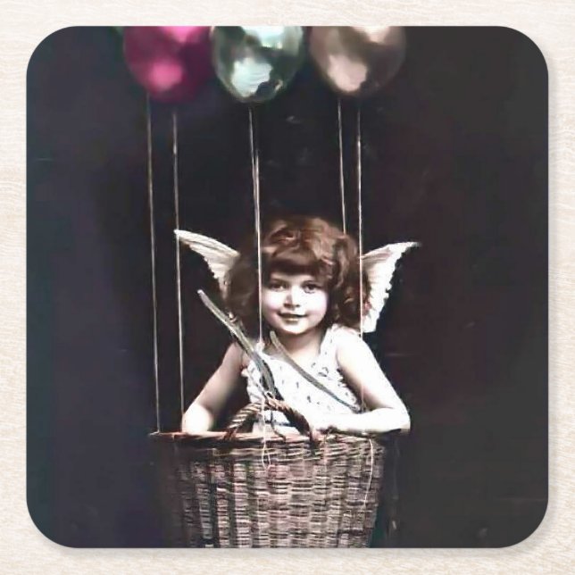 Porta-copo De Papel Quadrado Vintage Cupid (Frente)