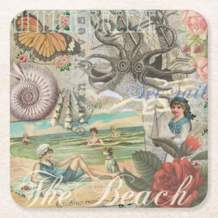 Porta-copo De Papel Quadrado vintage de praia de verão poltopus antiquado à vel