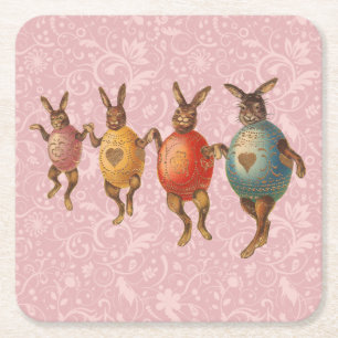 Porta-copo De Papel Quadrado Vintage Easter Bunnies dança com fantasias de ovos