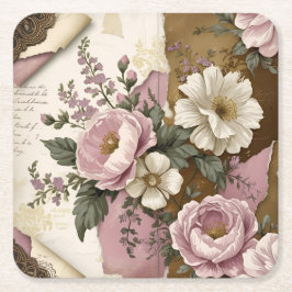 Porta-copo De Papel Quadrado Vintage Floral - Paper Coasters