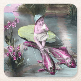 Porta-copo De Papel Quadrado Vintage French April Fool Pistcard